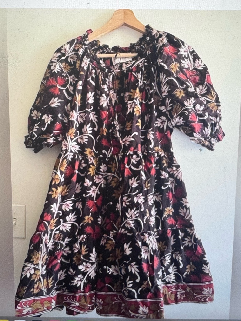 Charlie Jo Black Floral Puff-Sleeve Casual Dress with Red & Gold Accents
